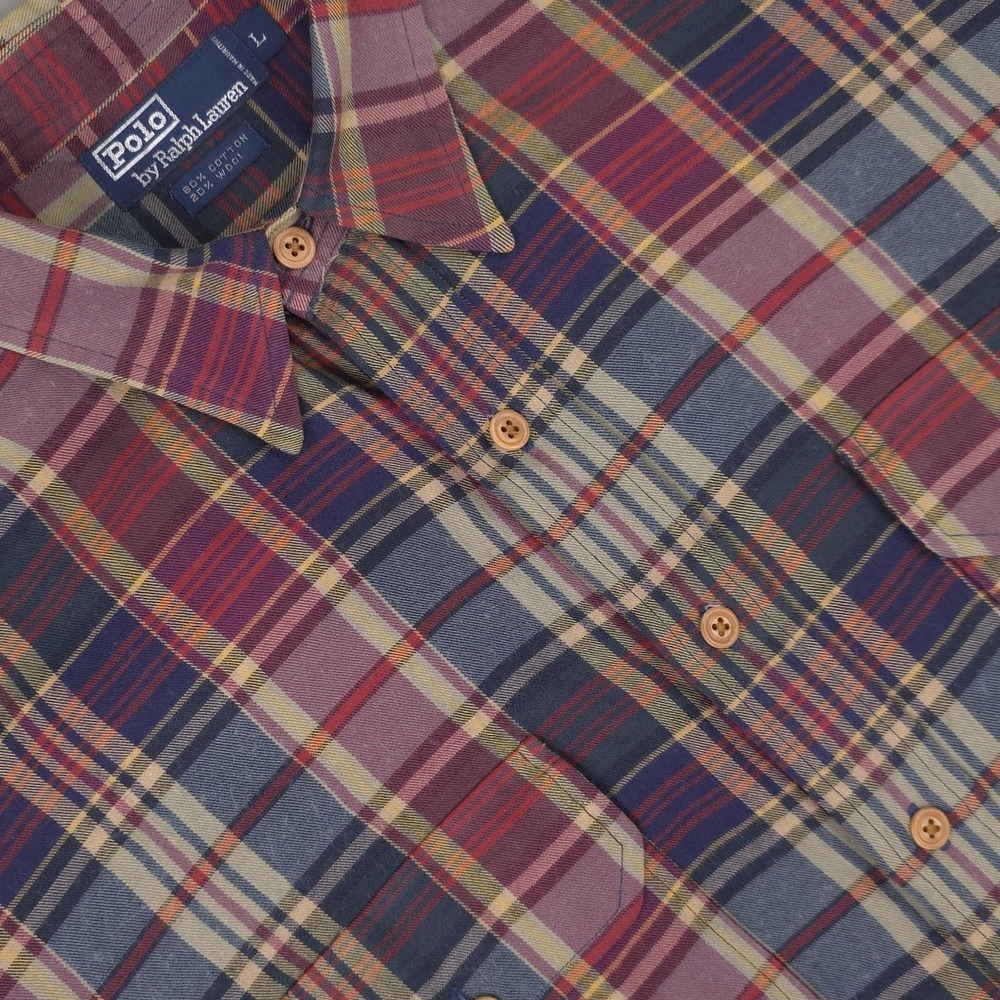 Polo Ralph Lauren Shirt Mens Large Multicolor‎ Plaid Long Sleeve Cotton Wool